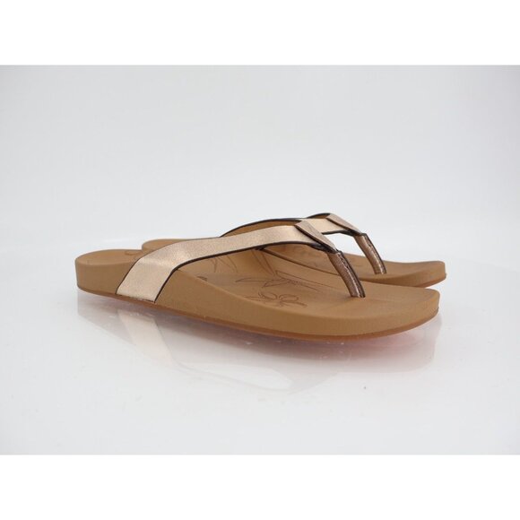 Olukai Kipe'a Slide Sandal Women Size 6 Rose Gold Metallic Thong Flip Flop - Picture 1 of 12
